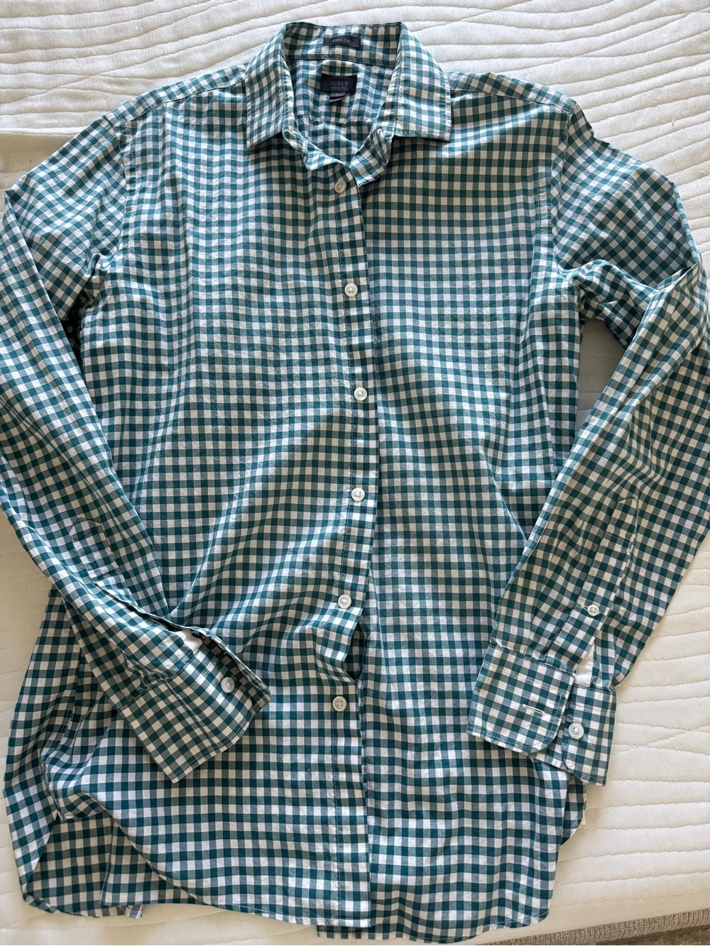J. Crew green and White Gingham Button-Down Shirt